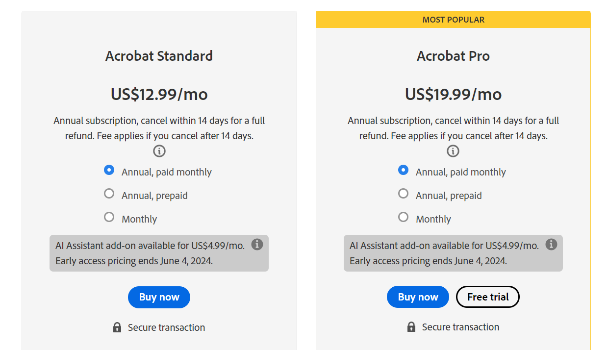 Adobe Sign pricing