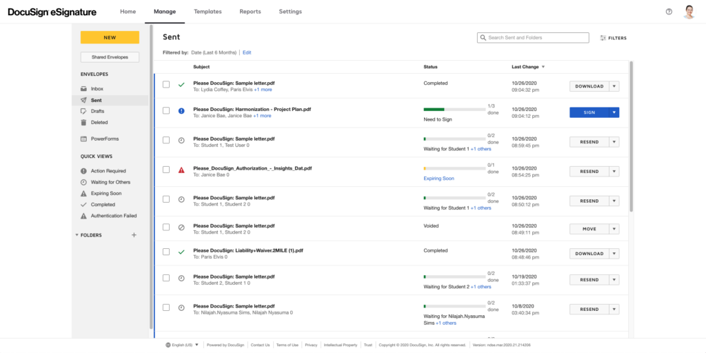 DocuSign e-signing