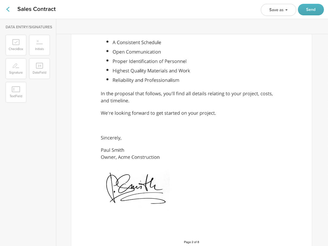 SignWell sales contract