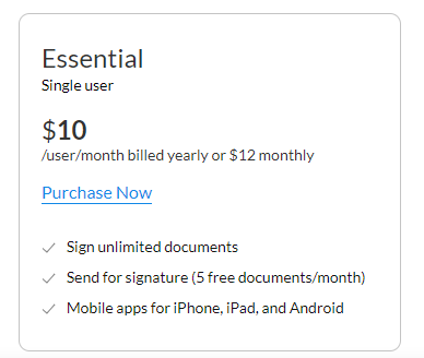 Signeasy Pricing Essential