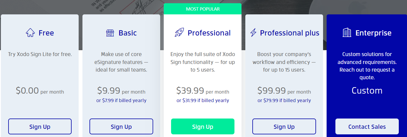 Xodo Sign Pricing