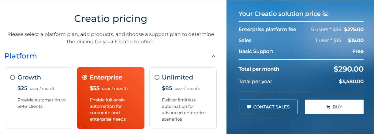 Creatio Pricing