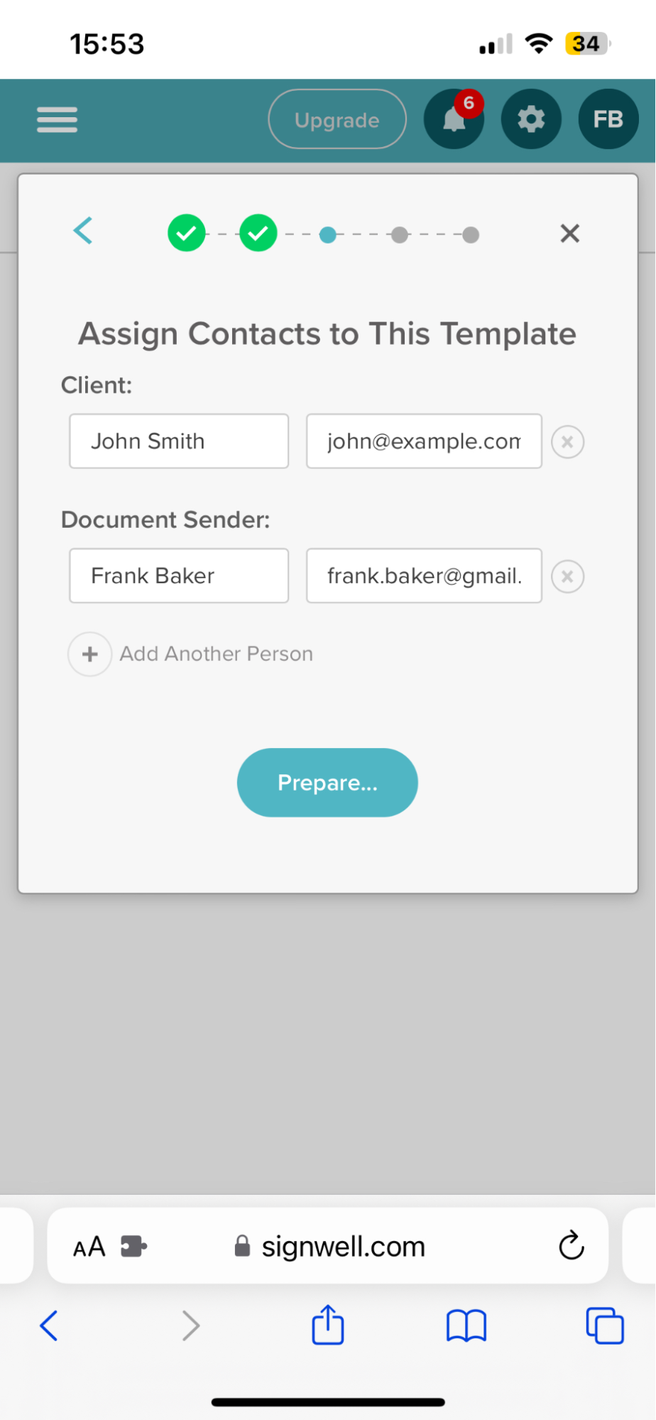 SignWell Mobile Add Document Signers