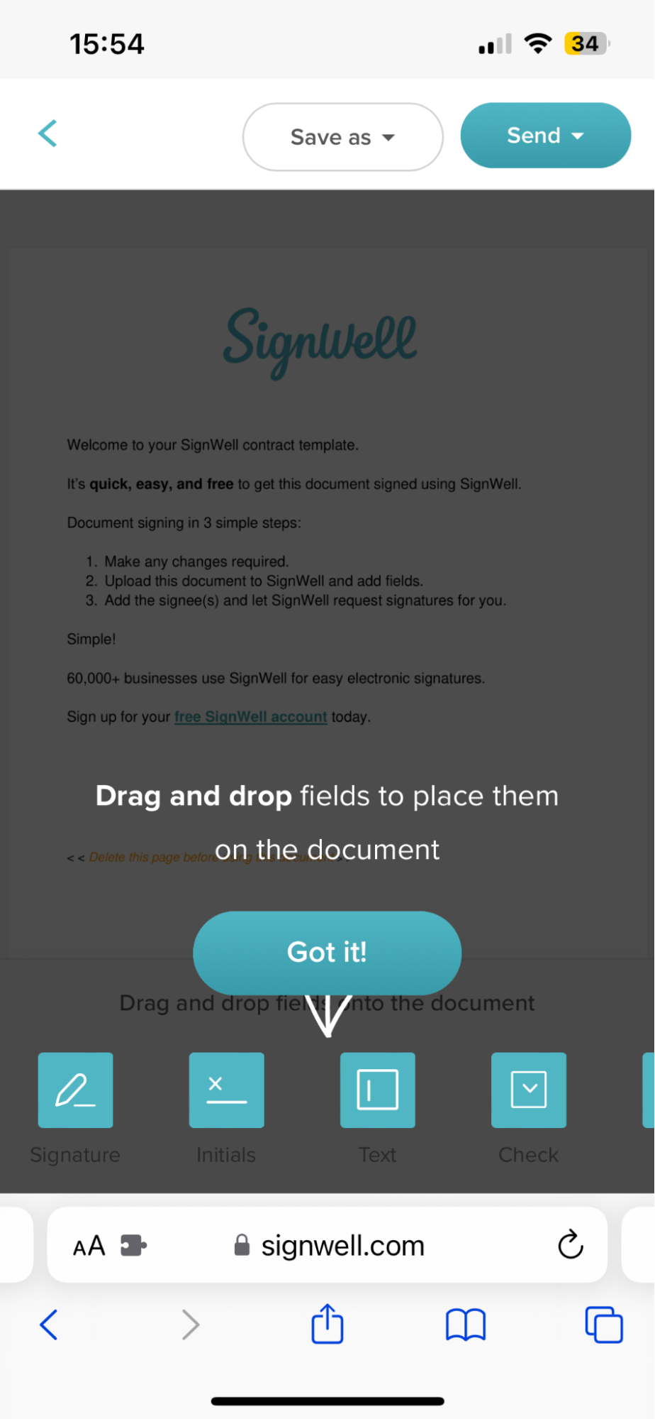 SignWell Mobile Document Editor