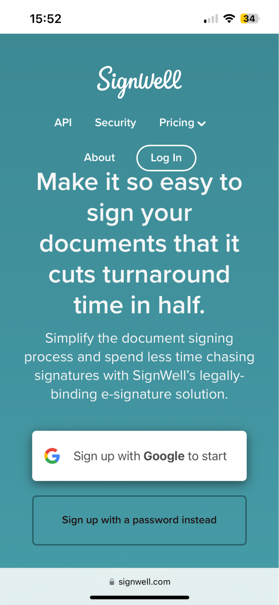SignWell Mobile Sign Up