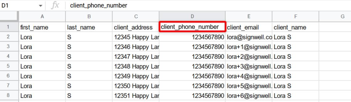 fields in CSV file