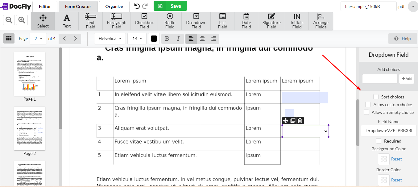 DocFly Form Properties