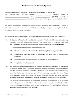 Non Disclosure Agreement Template 