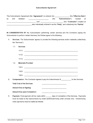 Subcontractor Agreement 