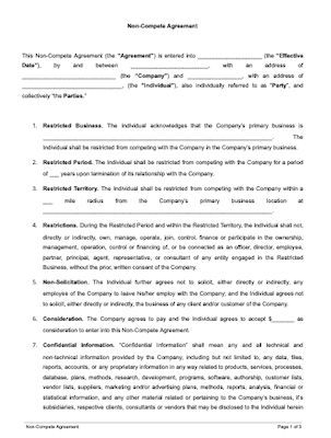 business templates noncompete agreement